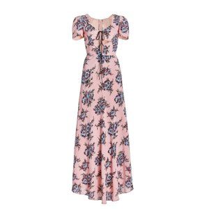 NWT Rodarte Floral Cut Out Maxi Gown Dress Womens 0 Pink Mauve Silk Lace Up NEW